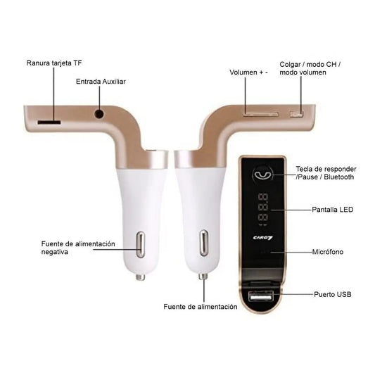 Transmisor Carro Carg7 Usb Aux Bluetooth