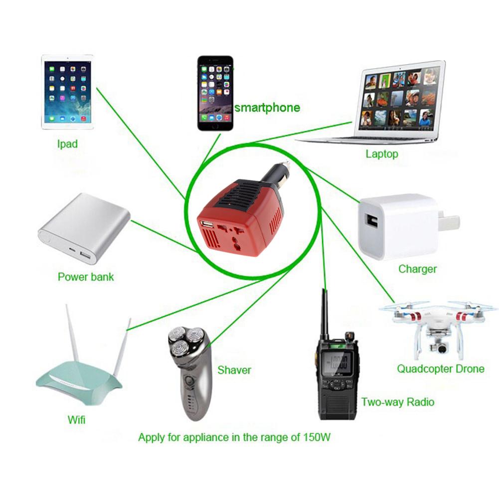 Inversor de corriente USB 2.1A 75W DC12V