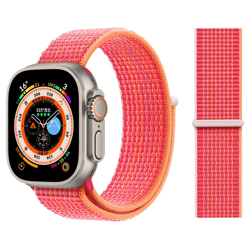 Correa de nailon para Apple Watch Bands 44mm 40mm 49mm 41mm 42mm Sport Loop pulsera iWatch Serie ultra 49mm 5 6 SE 7 8 banda 45 mm