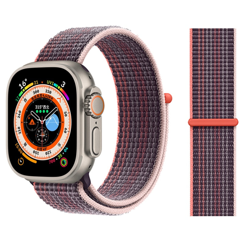 Correa de nailon para Apple Watch Bands 44mm 40mm 49mm 41mm 42mm Sport Loop pulsera iWatch Serie ultra 49mm 5 6 SE 7 8 banda 45 mm