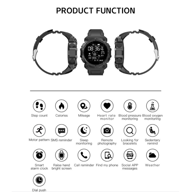 Reloj inteligente Deportes Bluetooth Recordatorio Pantalla a color Fd68s Monitoreo de salud Reloj de desgaste Negro