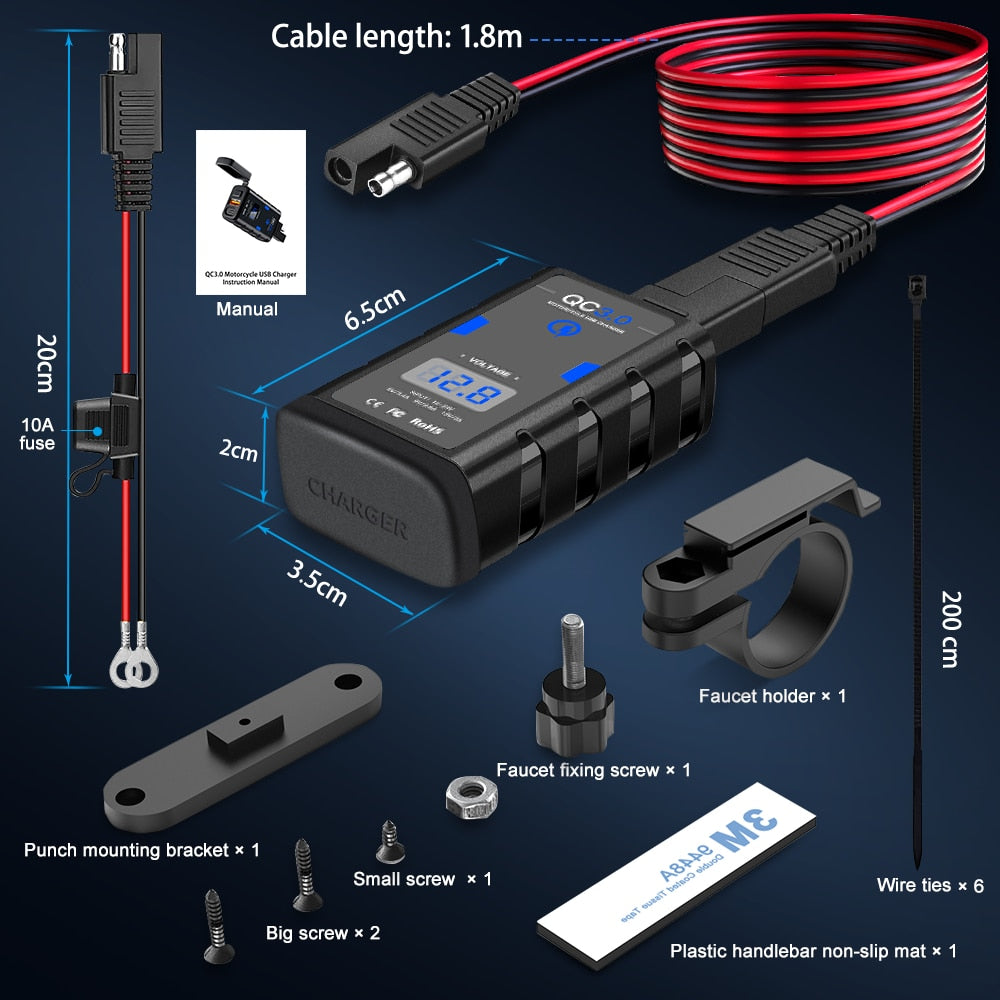 Cargador Usb Para Motocicleta Anchtek QC3.0 Type C Carga rapida