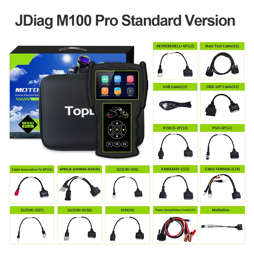 JDiag M100 Pro escáner de diagnóstico de motocicleta OBD2 herramienta de diagnóstico de fallas lector de código de motocicleta para BMW Kawasaki Yamaha Suzuki KTM