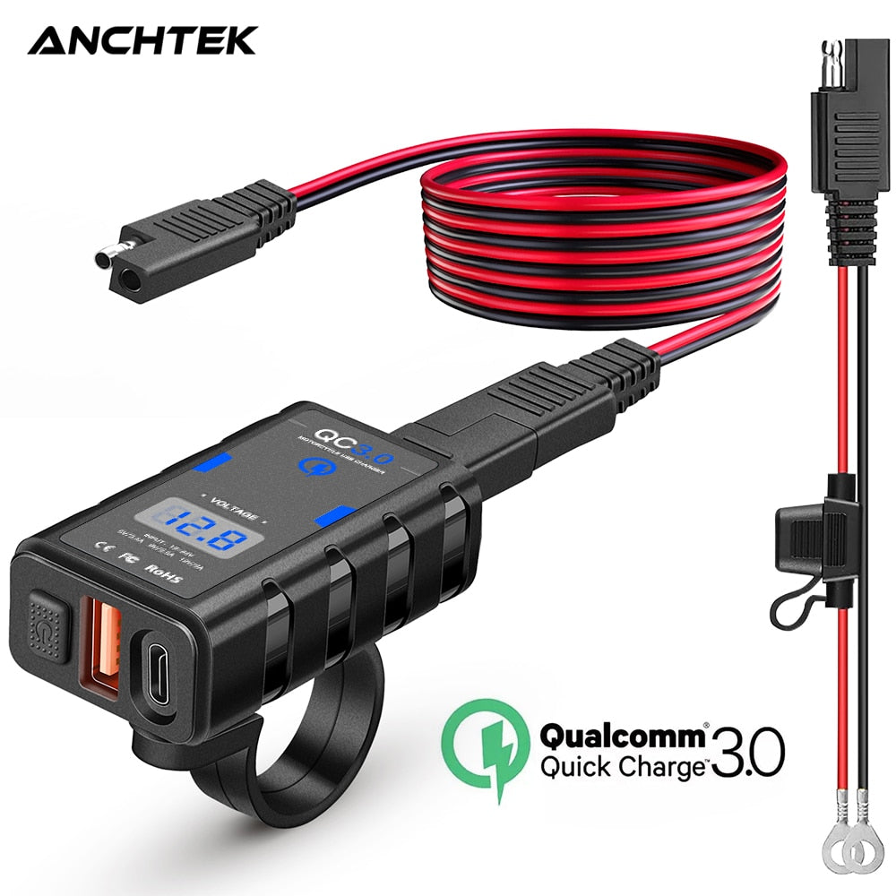 Cargador Usb Para Motocicleta Anchtek QC3.0 Type C Carga rapida