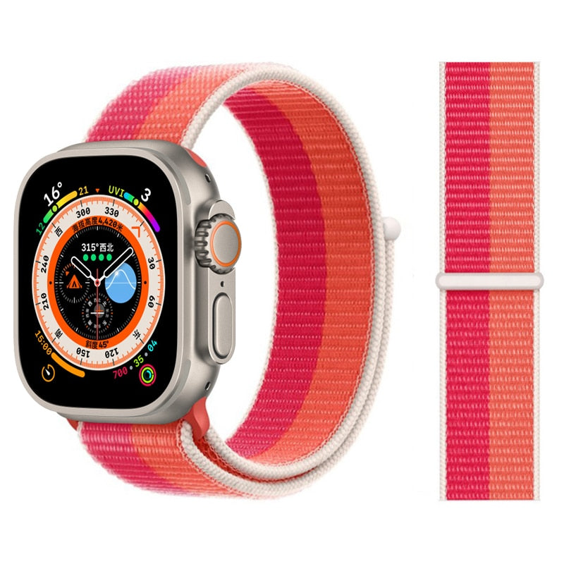 Correa de nailon para Apple Watch Bands 44mm 40mm 49mm 41mm 42mm Sport Loop pulsera iWatch Serie ultra 49mm 5 6 SE 7 8 banda 45 mm